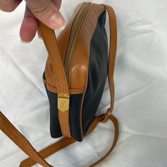 Vintage Yves Saint Laurent Small Canvas Crossbody Bag Leather Trim Black Brown - Picture 7 of 17